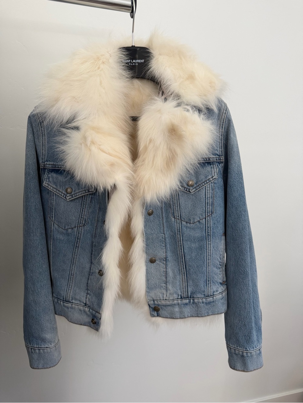 Saint Laurent Fur-Trimmed Denim Jacket Size Small